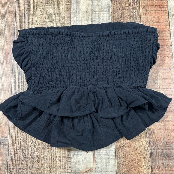 Free People Black Strapless Ruched Peplum Top XS Boho Cottagecore Grunge - Picture 3 of 7